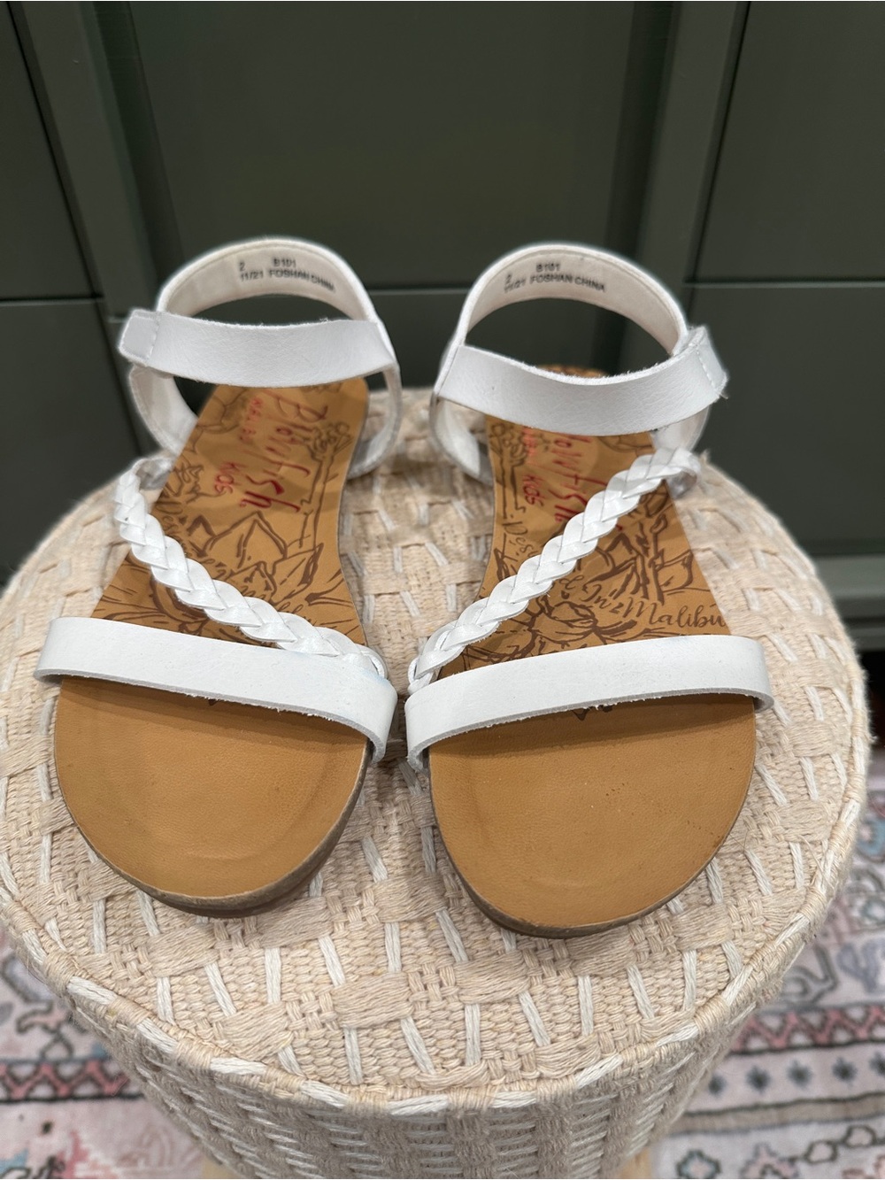 White Braided Ankle-Strap Kids Sandals